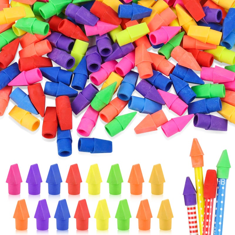 Fyess 800PCS Caps Pencil Erasers Chisel Shape Pencil Eraser Arrowhead Caps Erasers Latex Free Pencil Pencil Eraser Toppers Assorted Colors for Favors Games Prizes Pencil Top Erasers Home School Office - Image 1